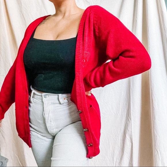 Vintage Heavy Knit Oversized Red Cardigan - Picture 1 of 9